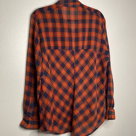 Free People orange and navy plaid button shirt M - Picture 6 of 9